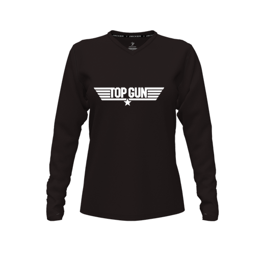 [CUS-DFW-TEES-CMF-VNK-LSL-BLK-FYXS-LOGO3] Comfort T-Shirt (Female Youth XS, Black, V Neck, Logo 3, Long Sleeve)