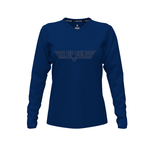 [CUS-DFW-TEES-CMF-VNK-LSL-NVY-FYXS-LOGO1] Comfort T-Shirt (Female Youth XS, Navy, V Neck, Logo 1, Long Sleeve)