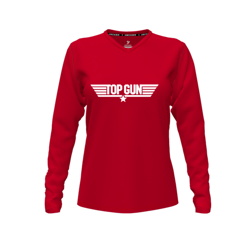 [CUS-DFW-TEES-CMF-VNK-LSL-RED-FYXS-LOGO3] Comfort T-Shirt (Female Youth XS, Red, V Neck, Logo 3, Long Sleeve)