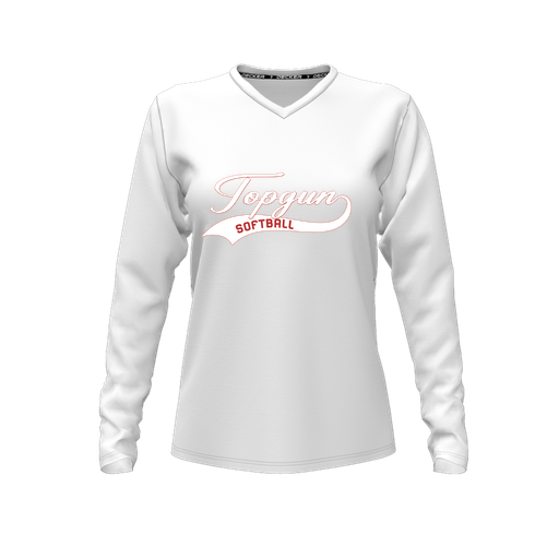[FTLVPTWH-FYXS-LOGO2] Decker Performance T-Shirt (Female Youth XS, White, V Neck, Logo 2, Long Sleeve)