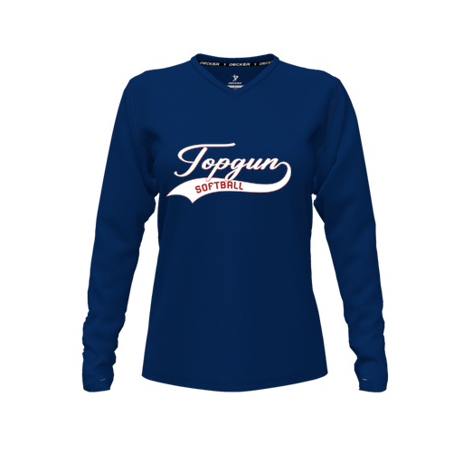 [CUS-DFW-TEES-PER-VNK-LSL-NVY-FYXS-LOGO2] Performance T-Shirt (Female Youth XS, Navy, V Neck, Logo 2, Long Sleeve)