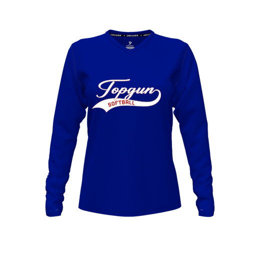 [CUS-DFW-TEES-PER-VNK-LSL-RYL-FYXS-LOGO2] Performance T-Shirt (Female Youth XS, Royal, V Neck, Logo 2, Long Sleeve)