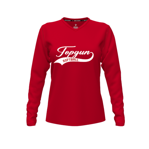 [FTLVPTRD-FYXS-LOGO2] Decker Performance T-Shirt (Female Youth XS, Red, V Neck, Logo 2, Long Sleeve)