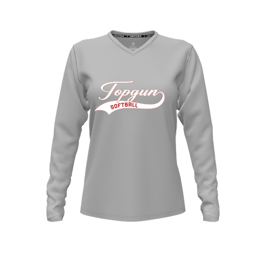 [CUS-DFW-TEES-PER-VNK-LSL-GRY-FYXS-LOGO2] Performance T-Shirt (Female Youth XS, Gray, V Neck, Logo 2, Long Sleeve)