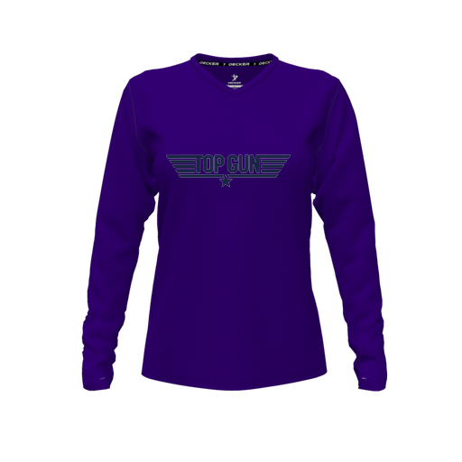 [CUS-DFW-TEES-PER-VNK-LSL-PUR-FYXS-LOGO1] Performance T-Shirt (Female Youth XS, Purple, V Neck, Logo 1, Long Sleeve)