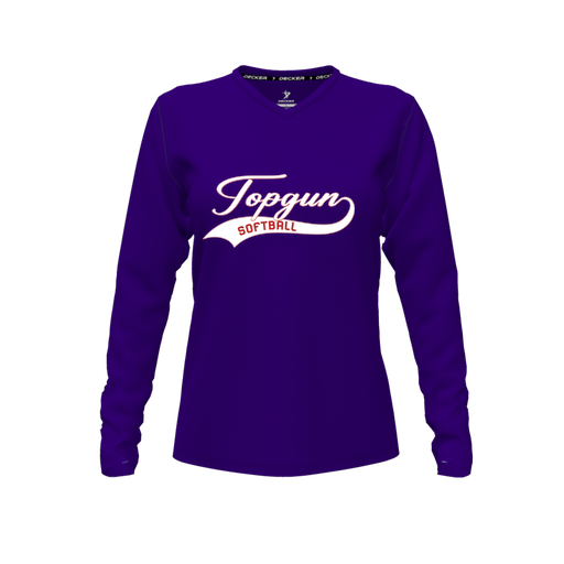 [CUS-DFW-TEES-PER-VNK-LSL-PUR-FYXS-LOGO2] Performance T-Shirt (Female Youth XS, Purple, V Neck, Logo 2, Long Sleeve)